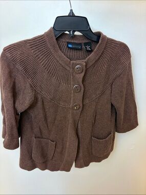 Relativity Brown Short-Sleeve Button Cardigan